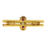 A late Victorian 15ct gold ruby and diamond brooch.