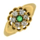 A green paste and old-cut diamond cluster ring, with early 20th century 18ct gold band replacement.