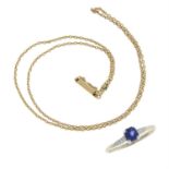 A sapphire and diamond dress ring, and a chain.