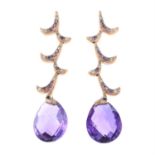 A pair of 18ct gold amethyst and diamond earrings.