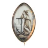 A Georgian gold hand painted mourning brooch.