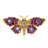 A ruby, sapphire and diamond butterfly brooch.