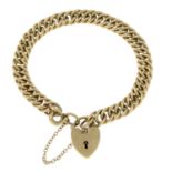 A 9ct gold bracelet, with heart-shape padlock clasp.