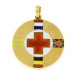 An early 20th century gold and enamel Red Cross locket, featuring flags of UK, Belgium,