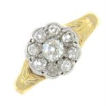 An 18ct gold old-cut diamond cluster ring.