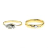 Two brilliant-cut diamond rings.