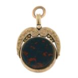 A late Victorian 9ct gold bloodstone and carnelian swivel fob.