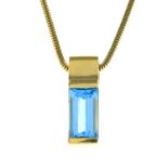 A blue topaz pendant, with 18ct gold chain.