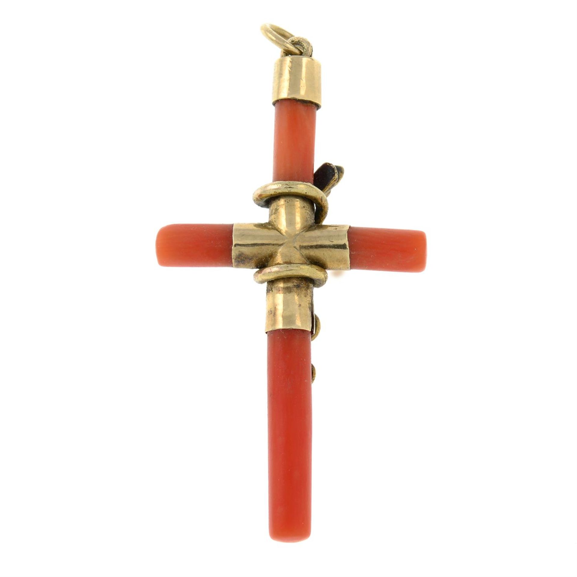 A mid 19th century coral cross pendant, with furling snake detail. - Bild 2 aus 2