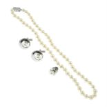 A 9ct gold cultured pearl single-strand necklace, a pair of cultured pearl cufflinks and single