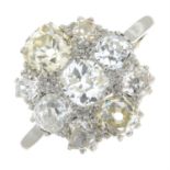 A mid 20th century old-cut diamond cluster ring.