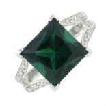 A 9ct gold green gem single-stone ring.