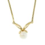 A 9ct gold cultured pearl pendant, with integral chain.