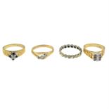 Four 9ct gold gem-set rings.