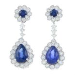 A pair of 18ct gold sapphire and brilliant-cut diamond double cluster earrings.