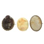 Two cameo brooches and a loose carved cameo