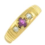 An 18ct gold ruby and diamond ring.