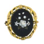 A late 19th century 9ct gold pietra dura brooch. AF.