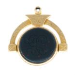 A mid Victorian 15ct gold bloodstone and carnelian swivel fob.