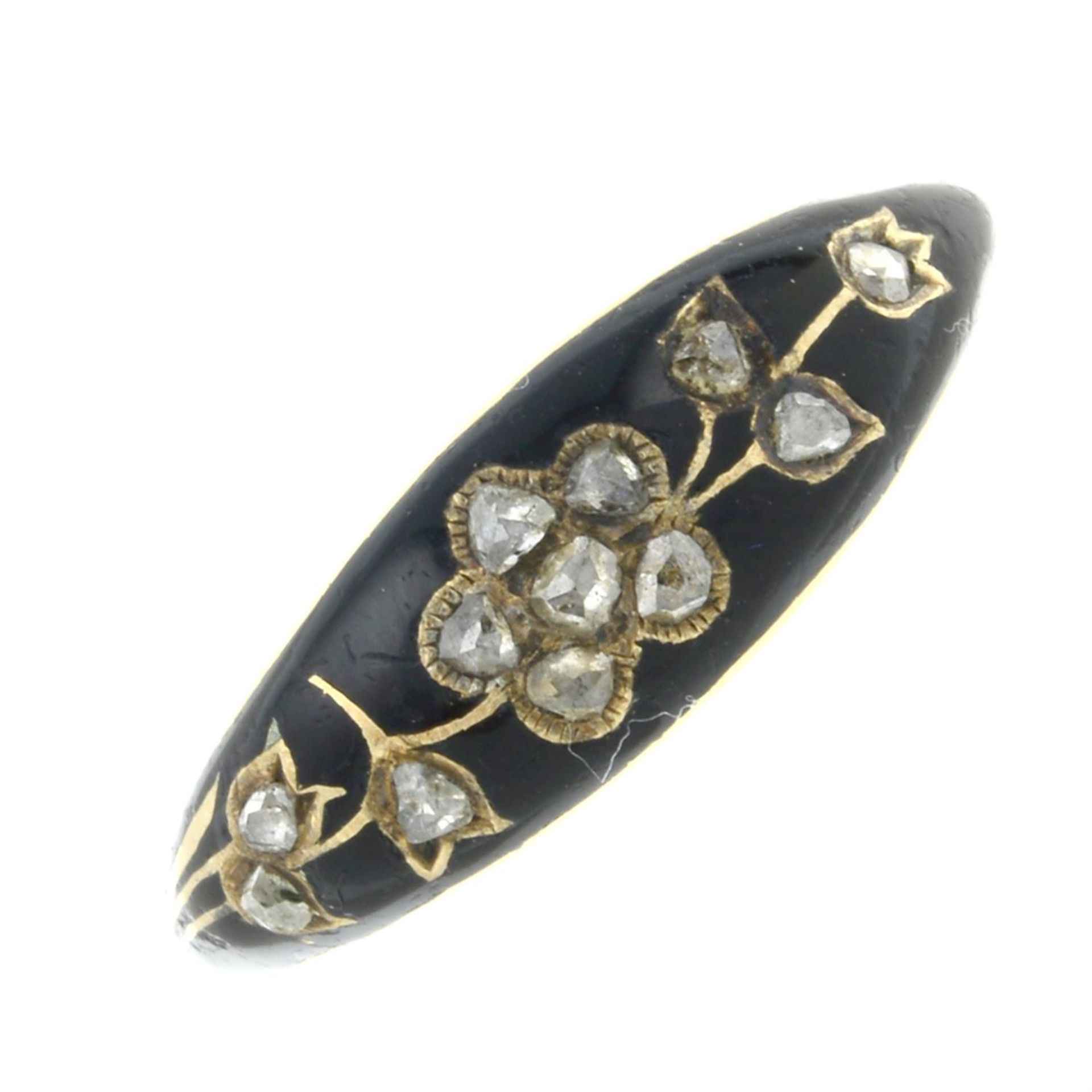 A late 19th century black enamel and rose-cut diamond memorial ring.