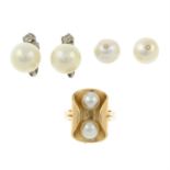 Three cultured and imitation pearl jewellery.