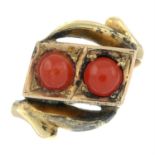 A mid 20th century coral dress ring.