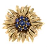 A mid 20th century 9ct gold sapphire floral brooch.