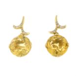 A pair of 18ct gold citrine and brilliant-cut diamond earrings.