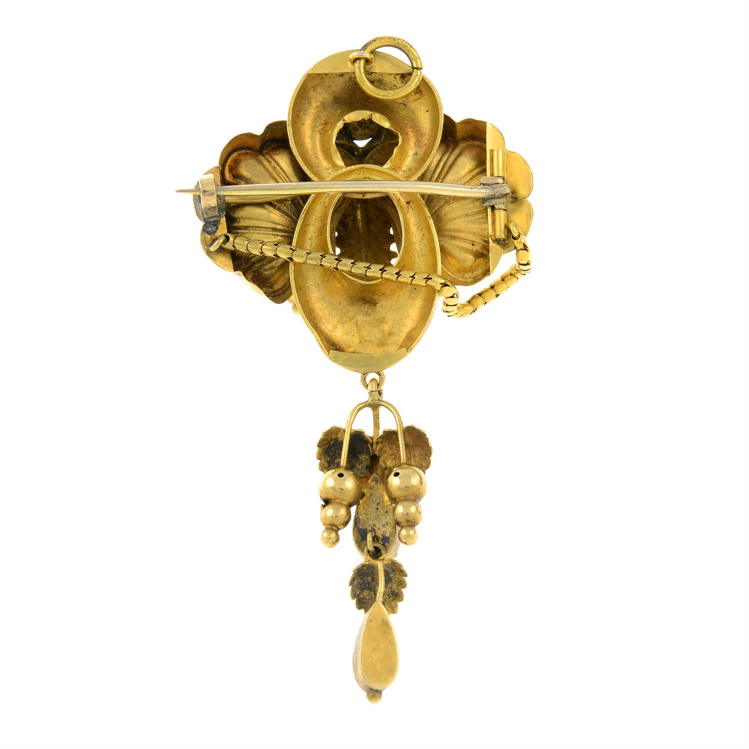 A late 19th century gold, colourless-gem foliate brooch/pendant. - Bild 2 aus 2