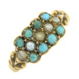 A mid Victorian 15ct gold turquoise and split pearl ring.