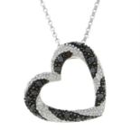 A black gem and pave-set diamond heart pendant, with 18ct gold chain.