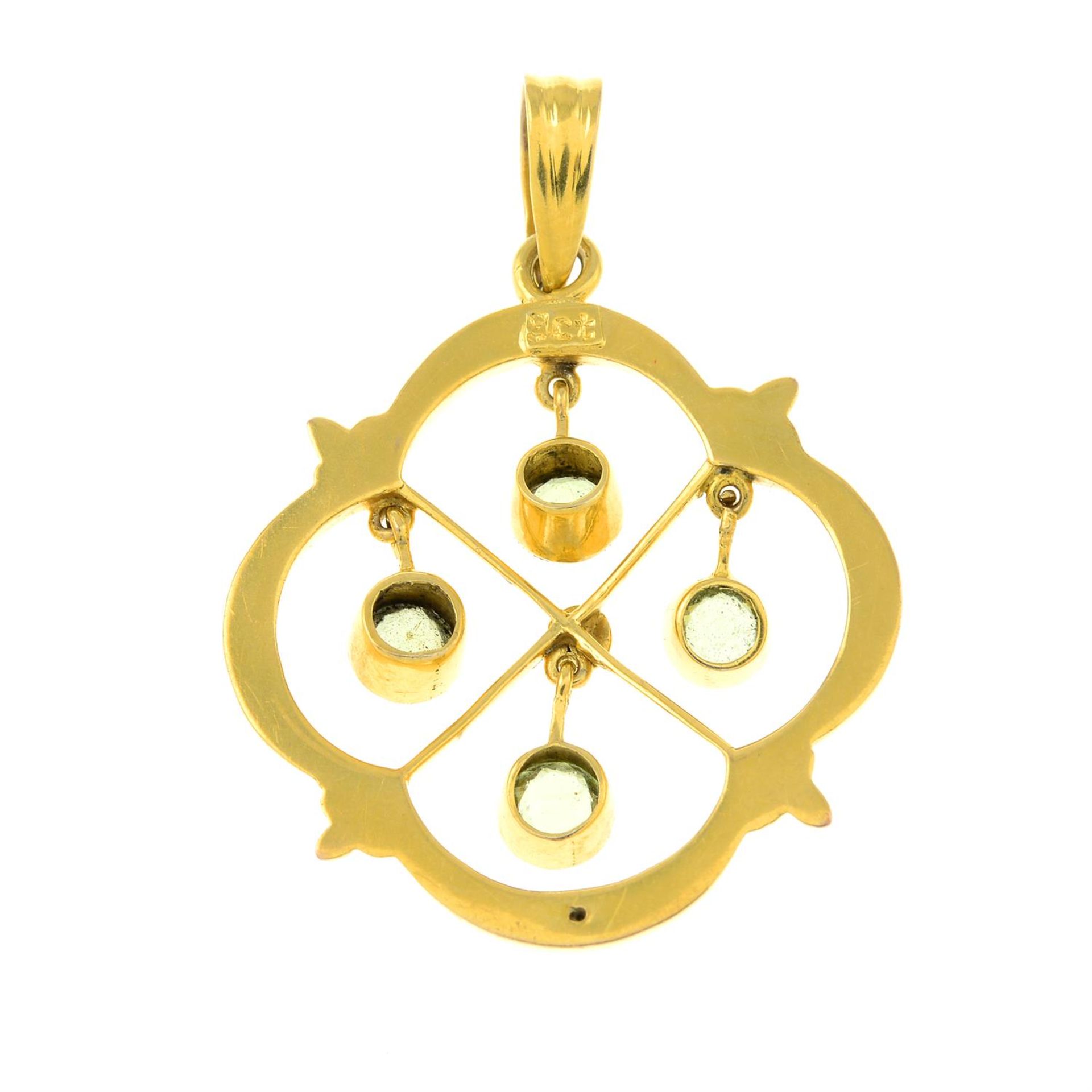 An early 20th century 9ct gold chrysoberyl and split pearl pendant. - Image 2 of 2