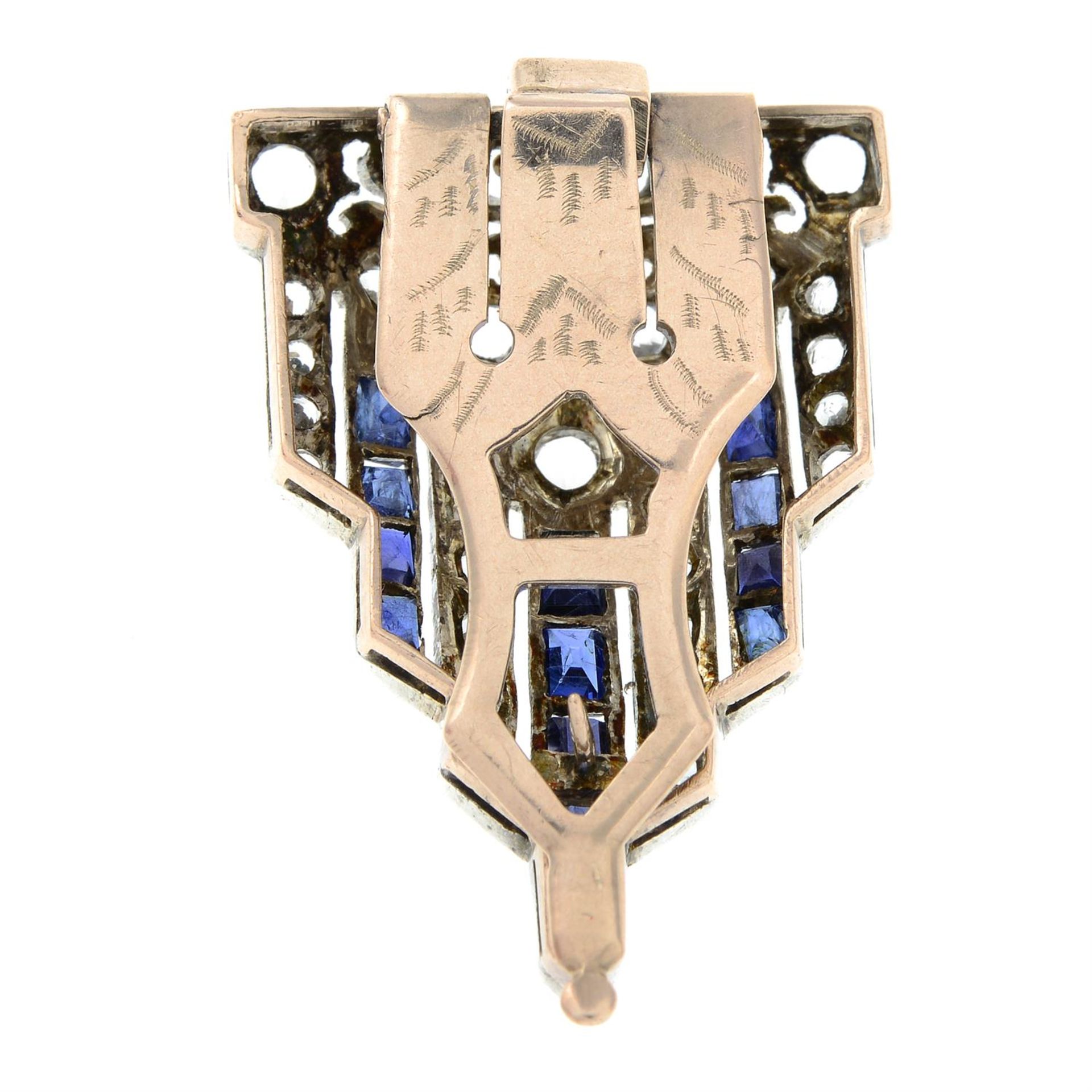 An Art Deco silver and gold, blue and colourless sapphire dress clip. - Image 2 of 2