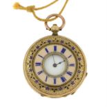 An early 20th century 14ct gold enamel and engraved pocket watch.