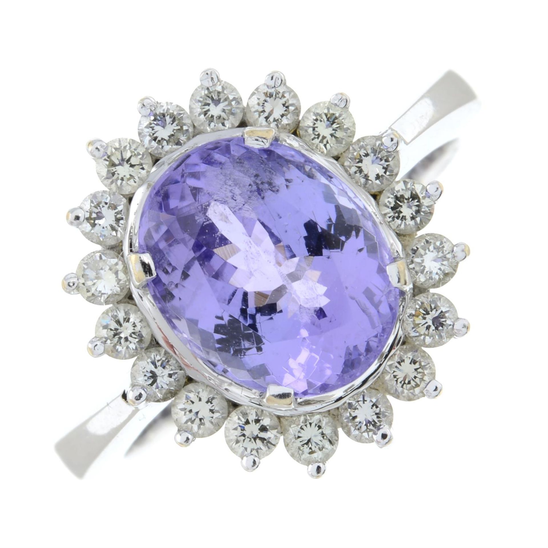 A tanzanite and diamond cluster ring.