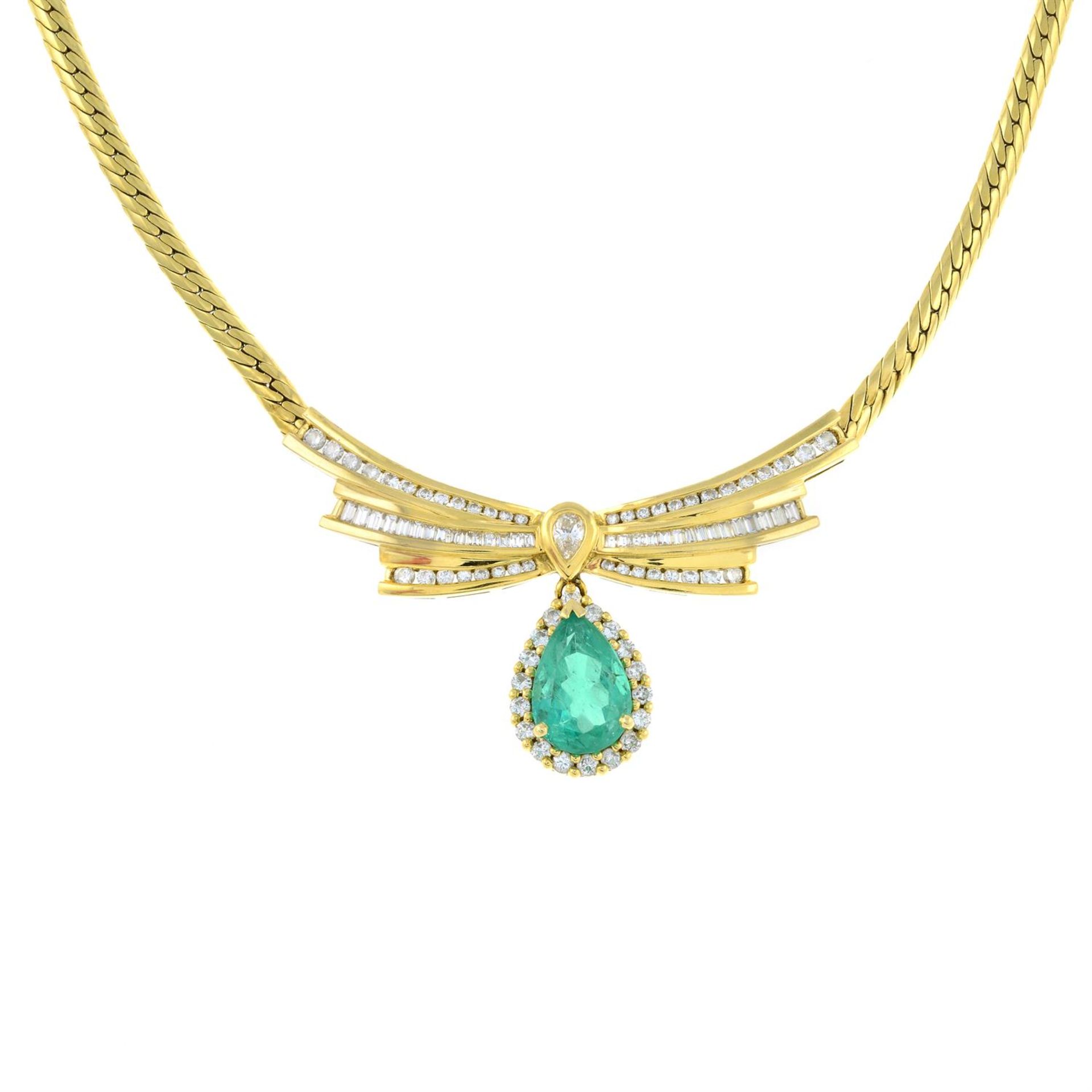 A Colombian emerald and vari-cut diamond necklace.