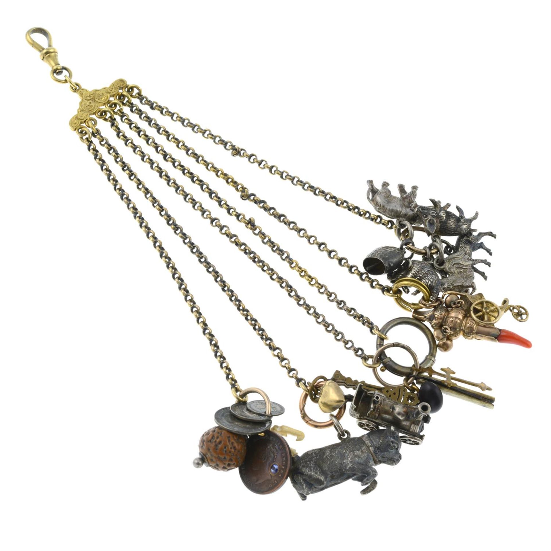 A late 19th century chatelaine, suspending various charms. - Image 2 of 2