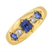 A sapphire and old-cut diamond band ring.
