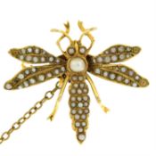 A split pearl dragonfly brooch.