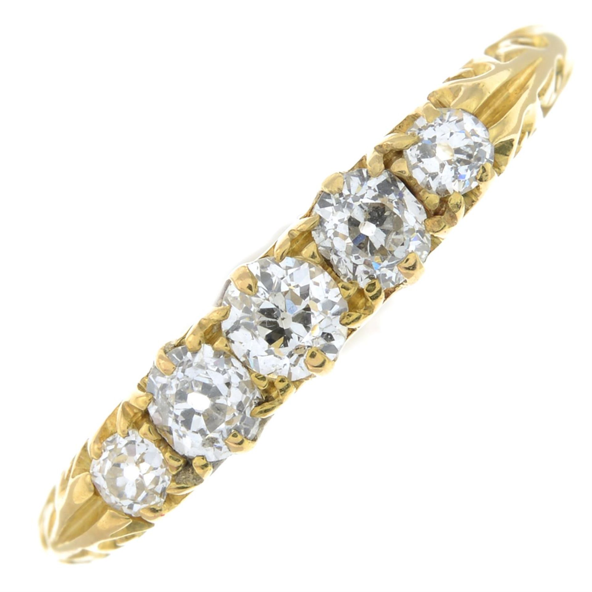 An early 20th century 18ct gold old-cut diamond five-stone ring.