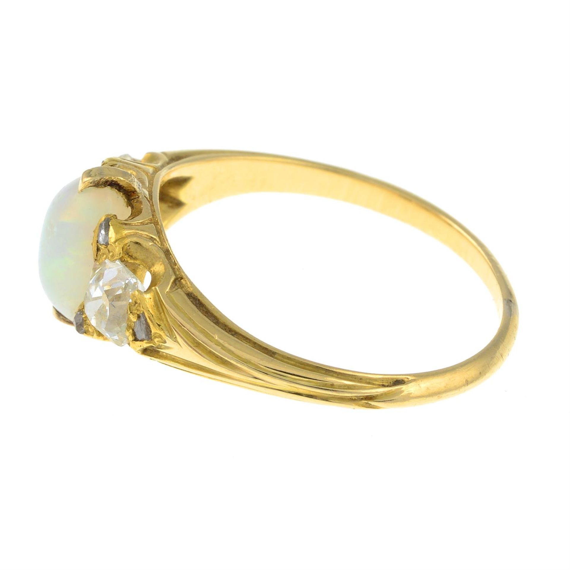An opal and old-cut diamond three-stone ring. - Image 2 of 3
