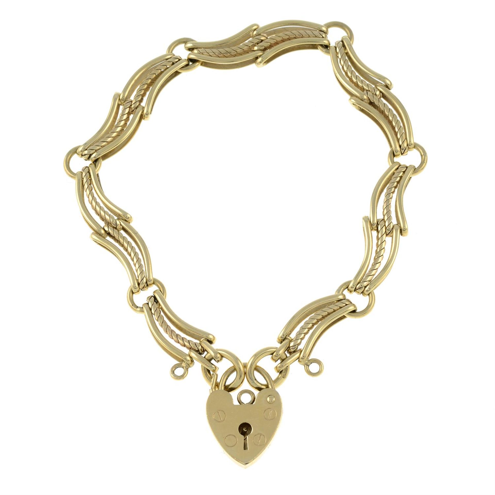A fancy-link bracelet, with 9ct gold heart-shape lock clasp.