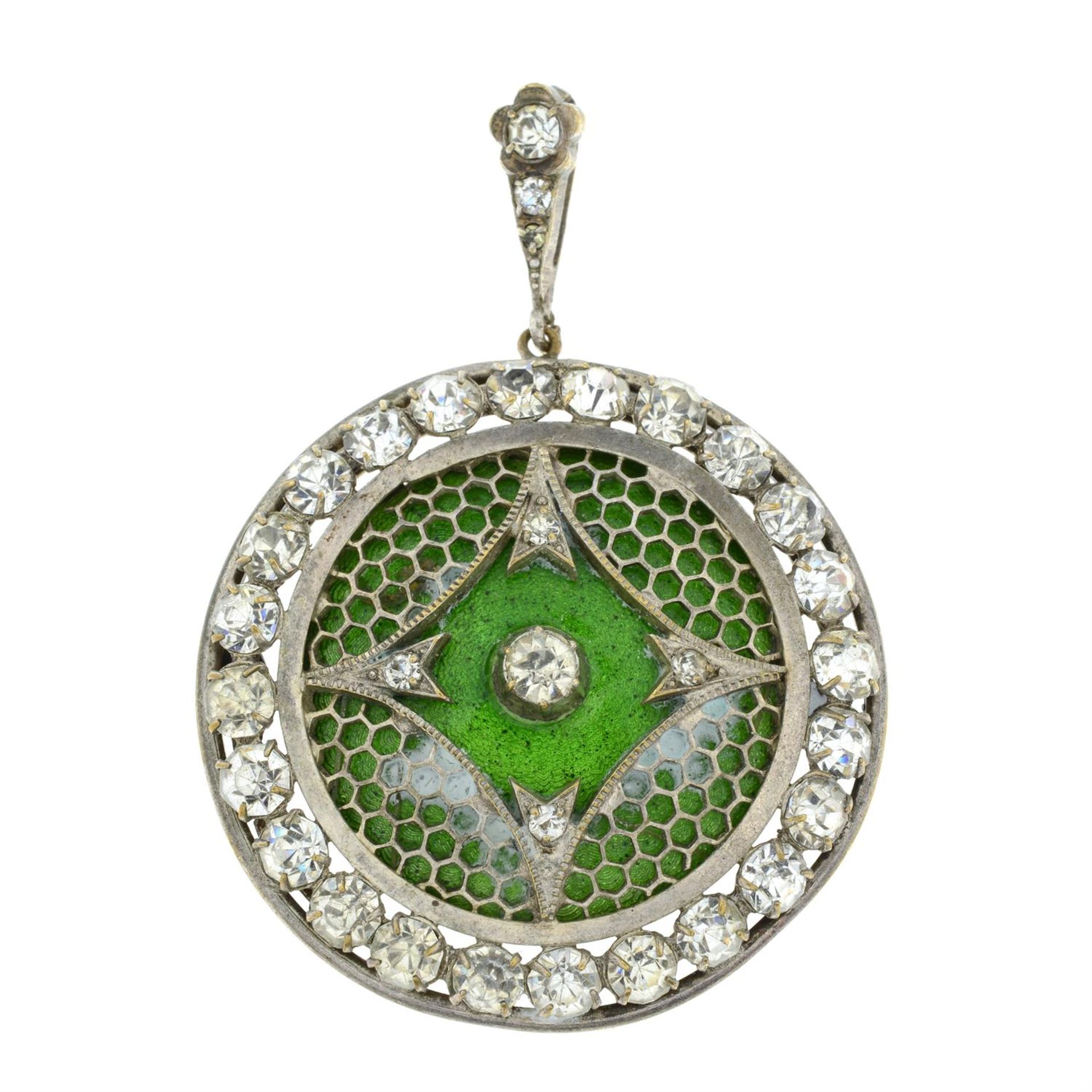 An early 20th century enamel and paste pendant.