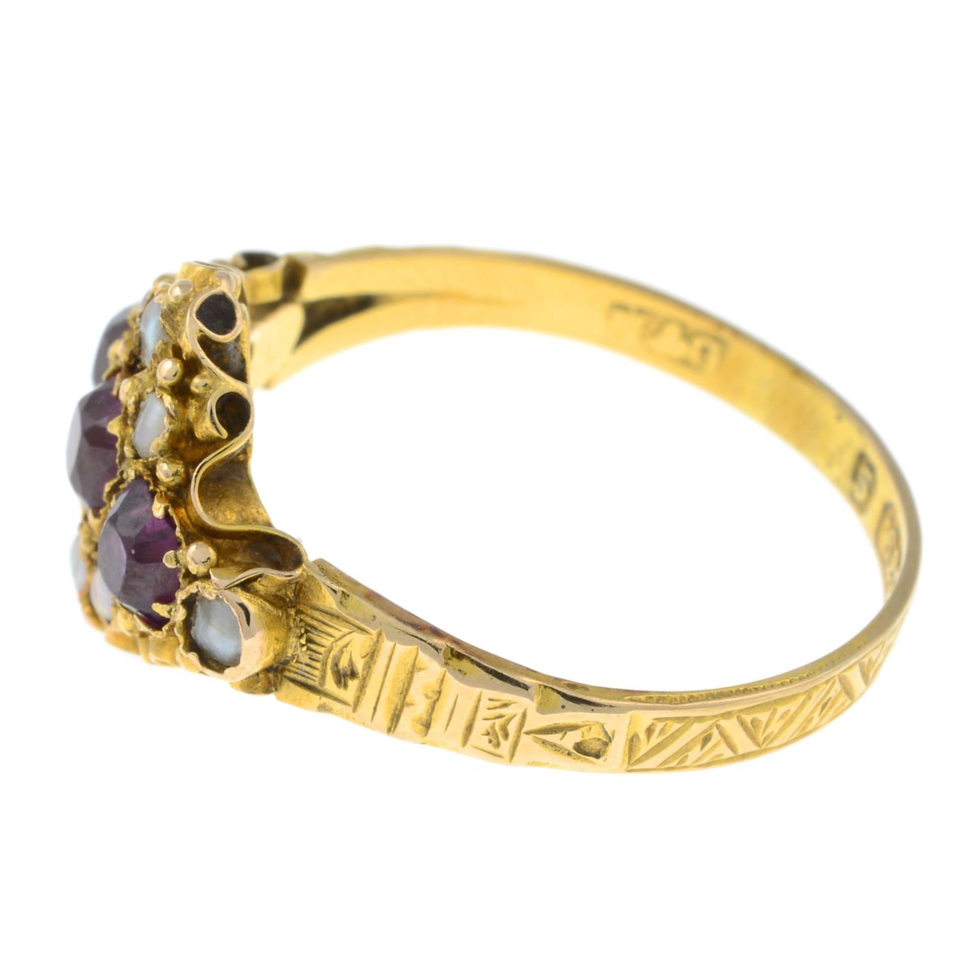 An early 20th century 15ct gold ruby and split pearl ring. - Image 2 of 3