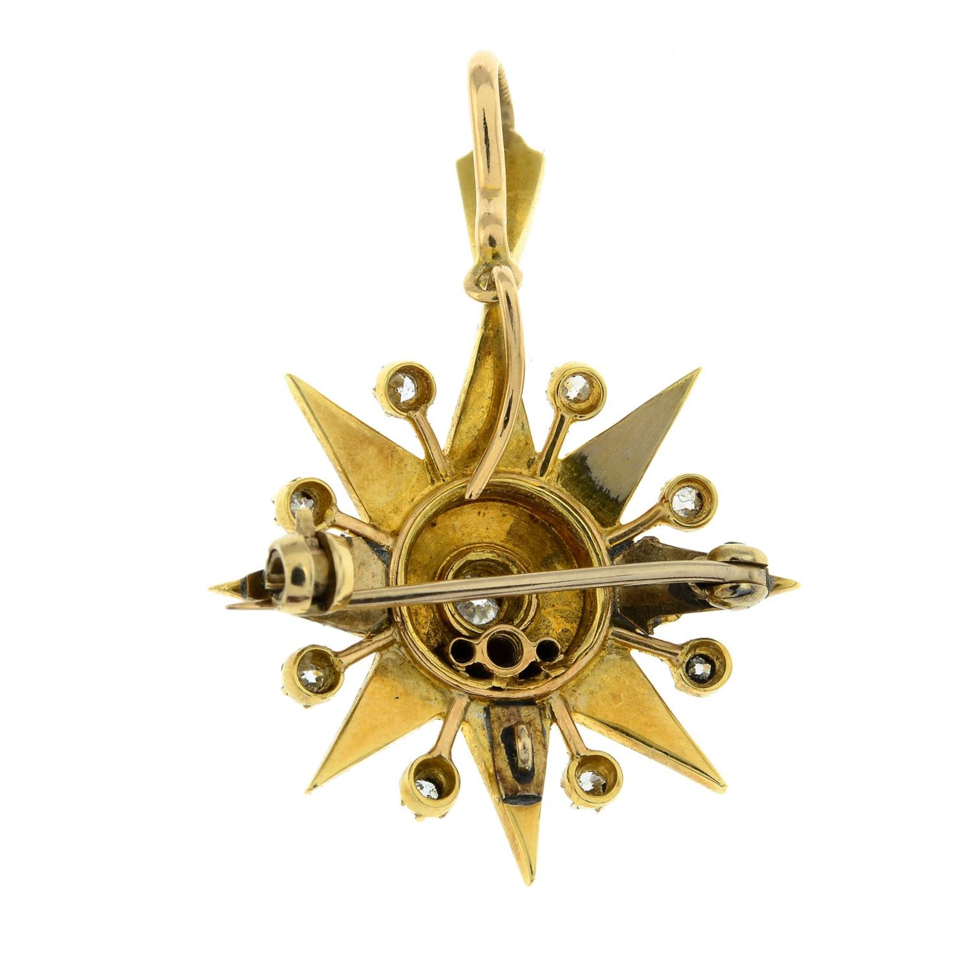 An early 20th century 15ct gold old-cut diamond and split pearl pendant/brooch. - Image 2 of 2