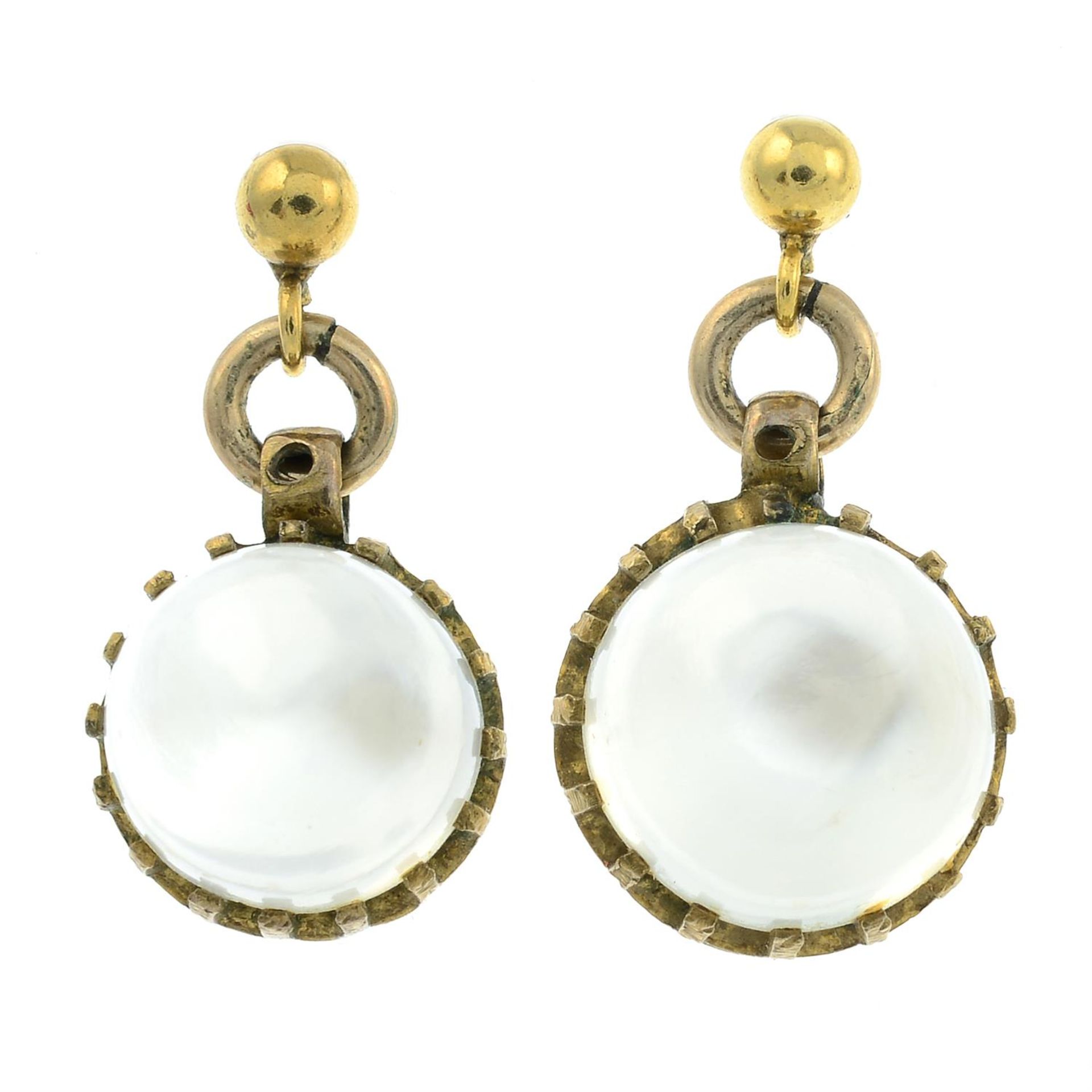 A pair of late Victorian moonstone drop earrings, with later stud fittings.