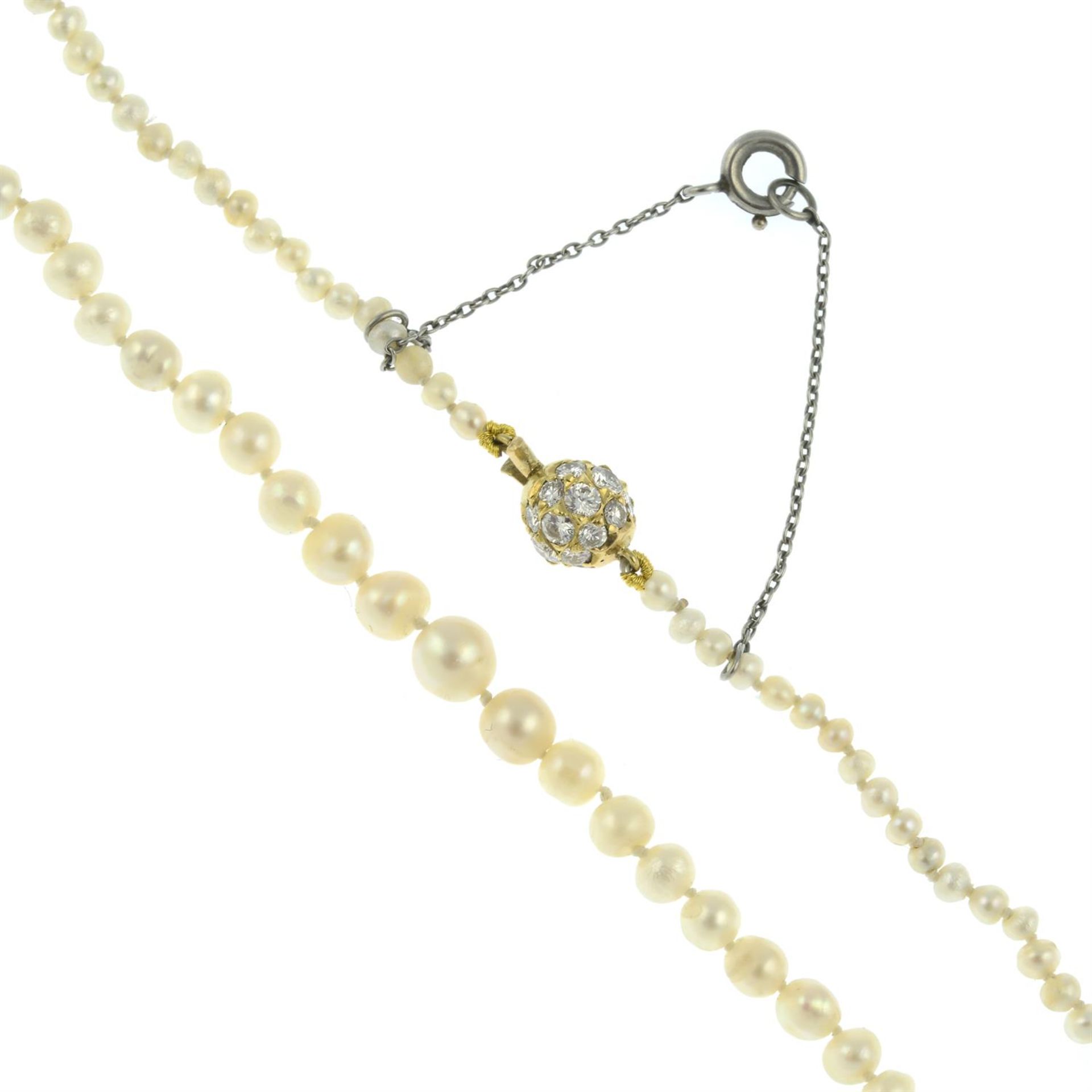 A seed pearl single-strand necklace, with diamond clasp. - Image 2 of 2