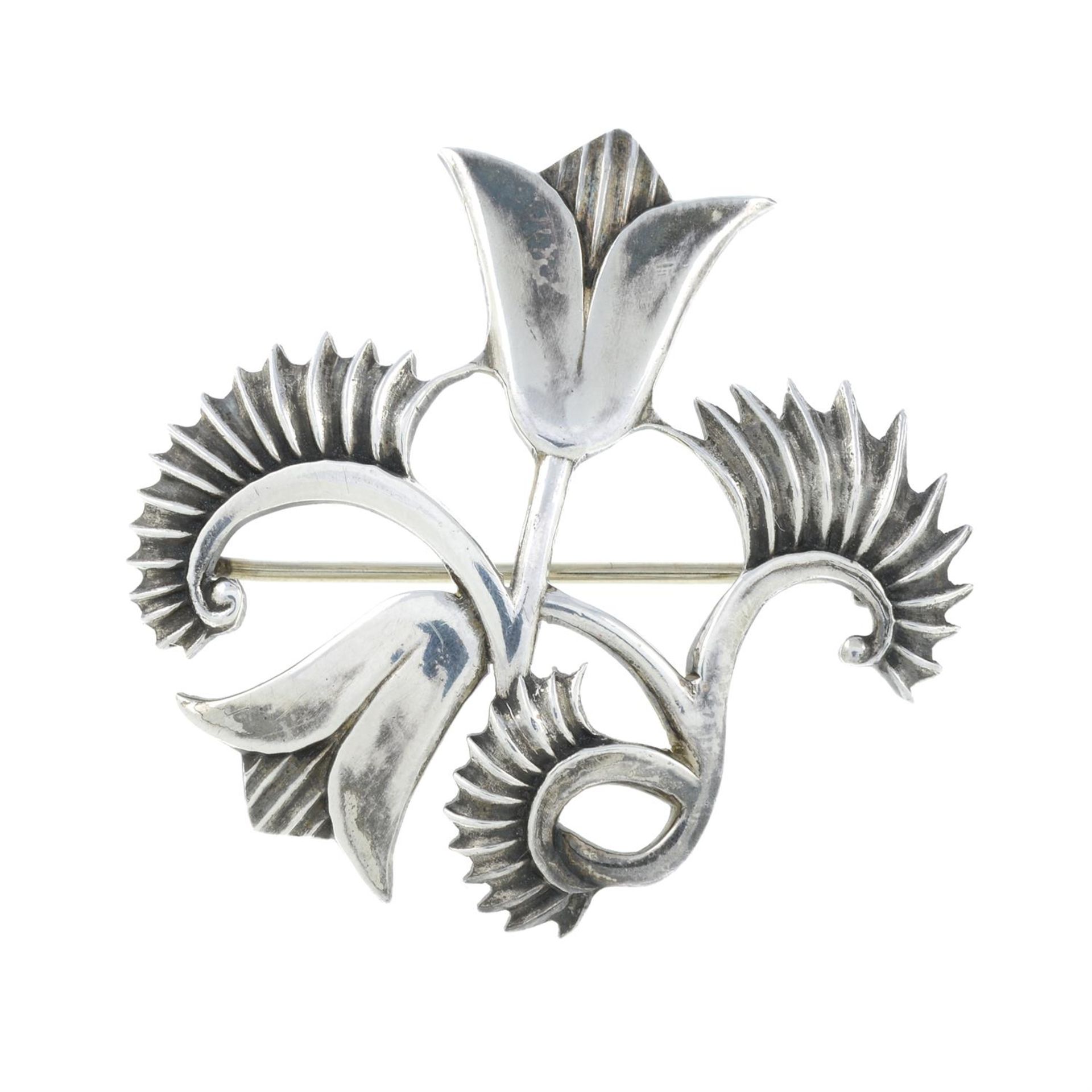 A mid 20th century silver floral brooch, by Geoffrey G. Bellamy, for George Tarratt.