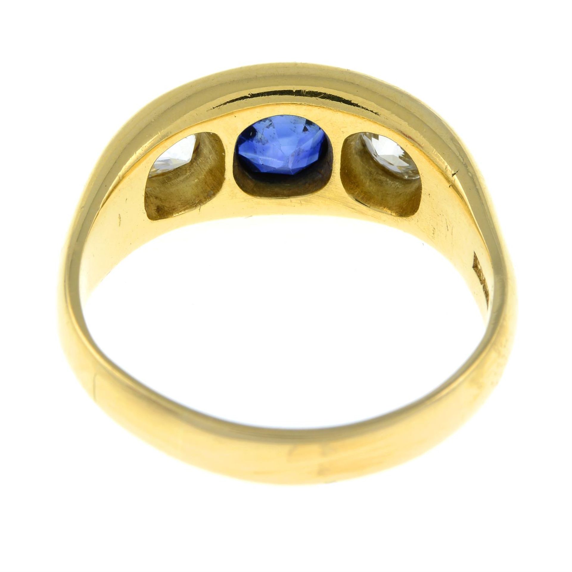 A sapphire and old-cut diamond three-stone ring. - Image 3 of 3