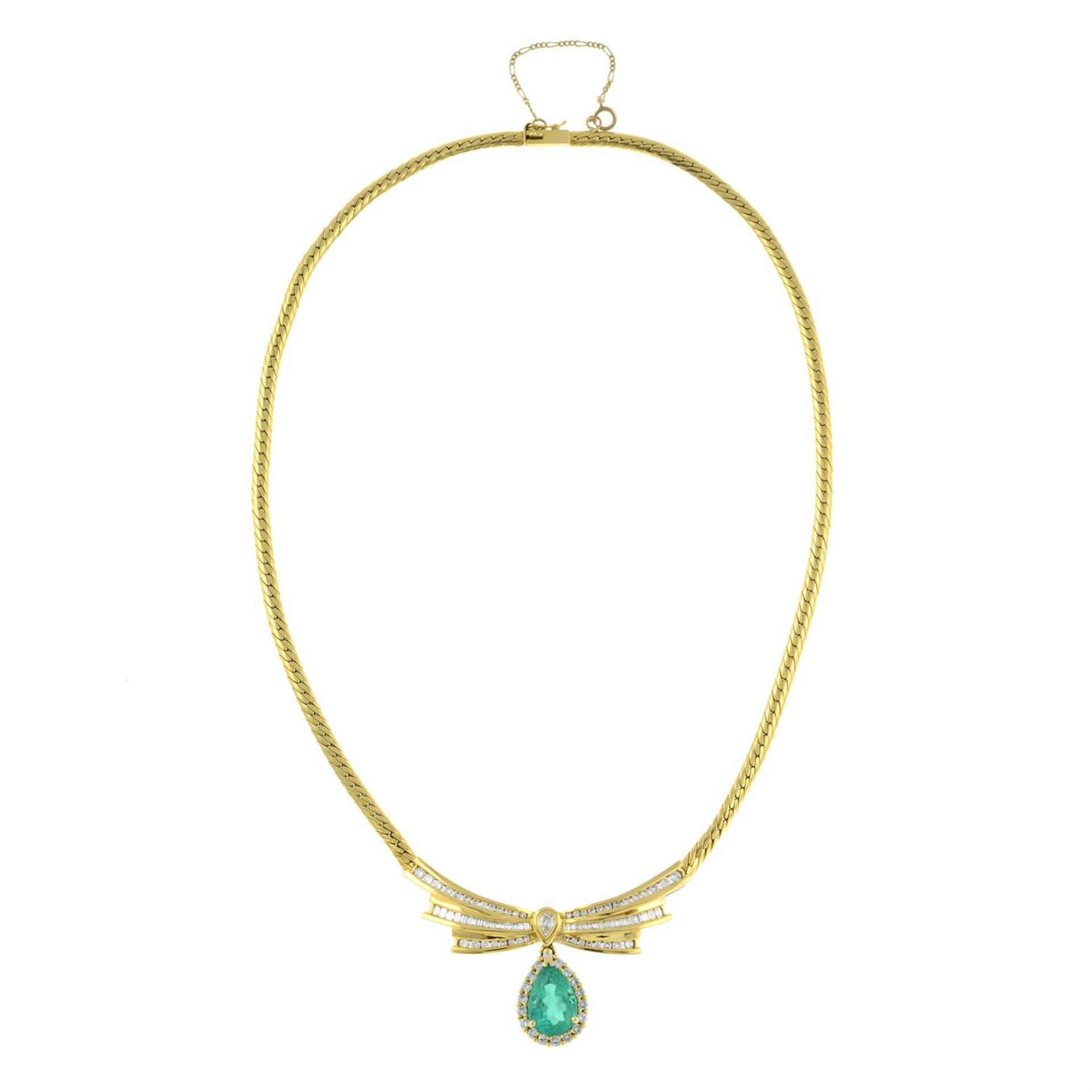 A Colombian emerald and vari-cut diamond necklace. - Image 2 of 6